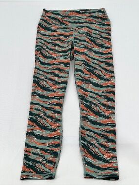 Fabletics PowerHold High Waisted Leggings XS Green Orange Camo Abstract Print